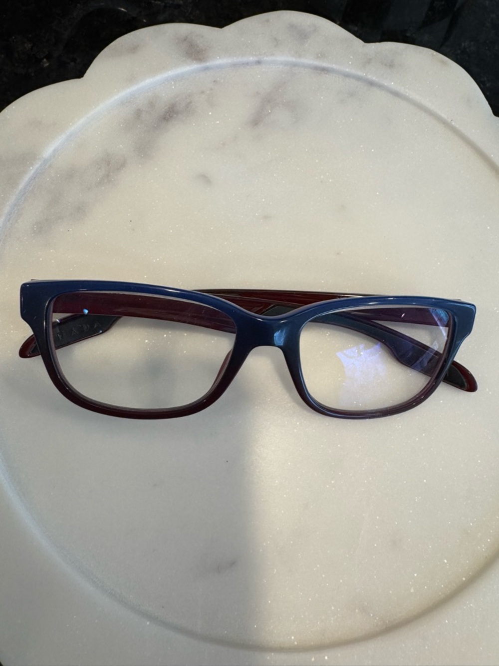 Prada Two-Tone Eye Glasses in Navy and Burgundy